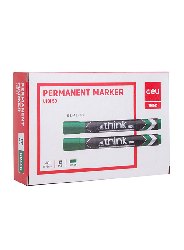 Deli 12-Piece Think Permanent Marker Pen Set, Green