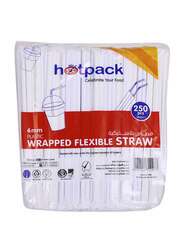 Hotpack 250-Piece 6mm Plastic Wrapped Flexible Straw, White