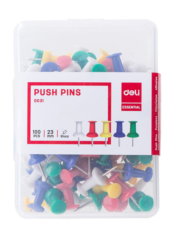 Deli E0031 Colored Push Pin, 100 Pieces, 23mm, Multicolour