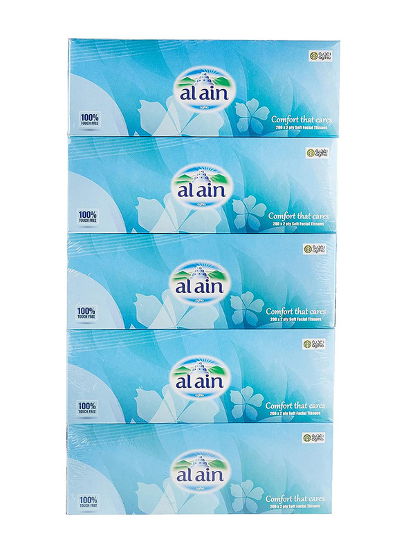 Al Ain Facial Tissue, 5 Boxes x 2 Ply x 200 Sheets