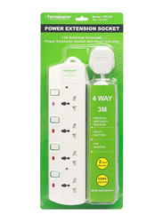 Terminator 4 Sockets UK Plug Extension, 3-Meter Cable with 13A Plug and Esma Approved, Off White