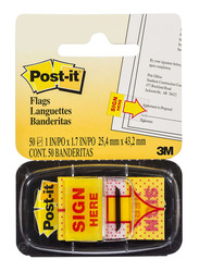 3M Post-It Sign Here Flags Sticky Notes, 25 x 43mm, 50 Sheets, Yellow