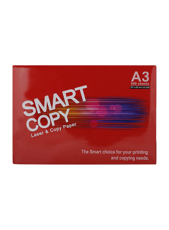 Smart Copy Laser and Copy Printer Paper, 500 Sheets, 80 GSM, A3 Size, White