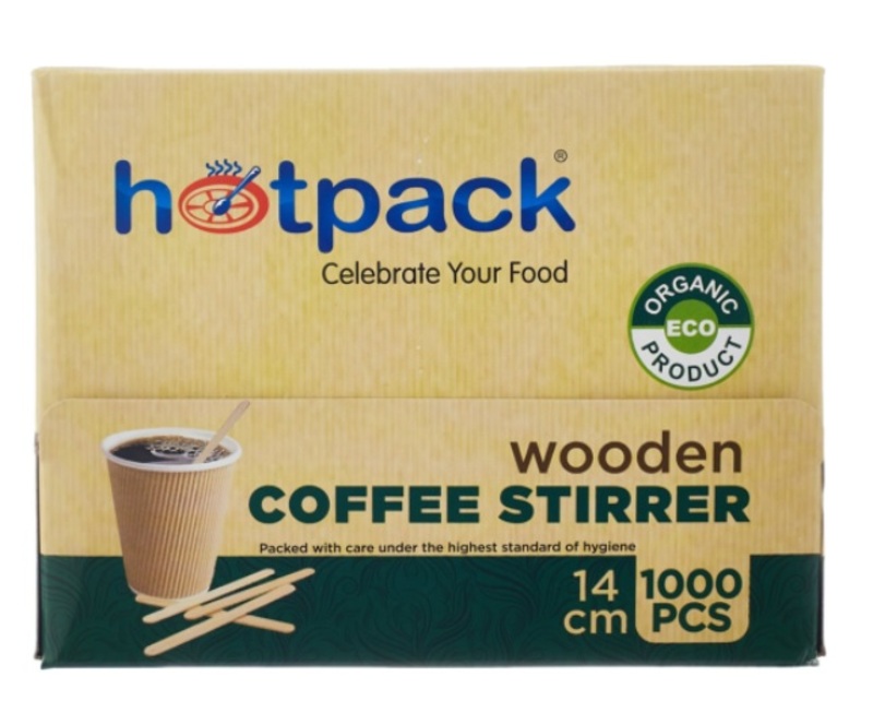 Hotpack 1000-Piece 14cm Coffee Wooden Stirrers Set, Beige