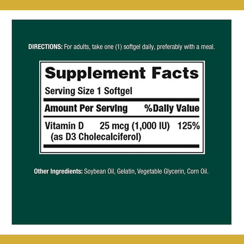 Nature's Bounty Vitamin D3 Supplement, 1000 IU, 120 Softgels