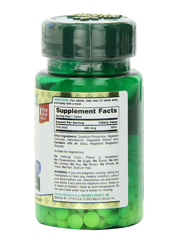 Nature's Bounty Folic Acid Vitamin Supplement, 400mcg, 250 Tablets