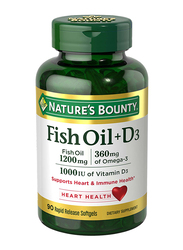 Nature's Bounty Fish Oil 1200mg + Vitamin D3 Dietary Supplements, 1000 IU, 90 Softgels