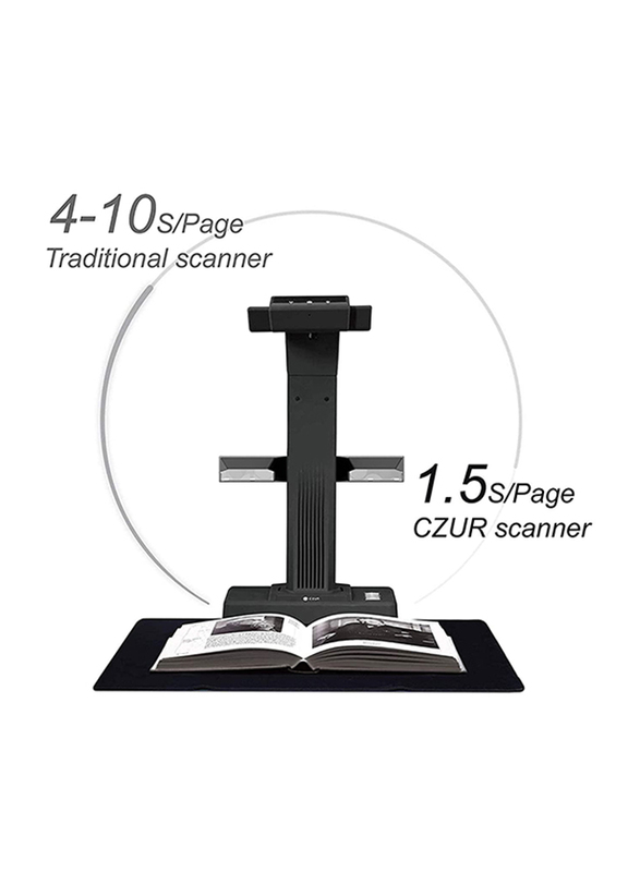 Czur ET16 Plus Overhead Portable Book Scanner with Battery, Black