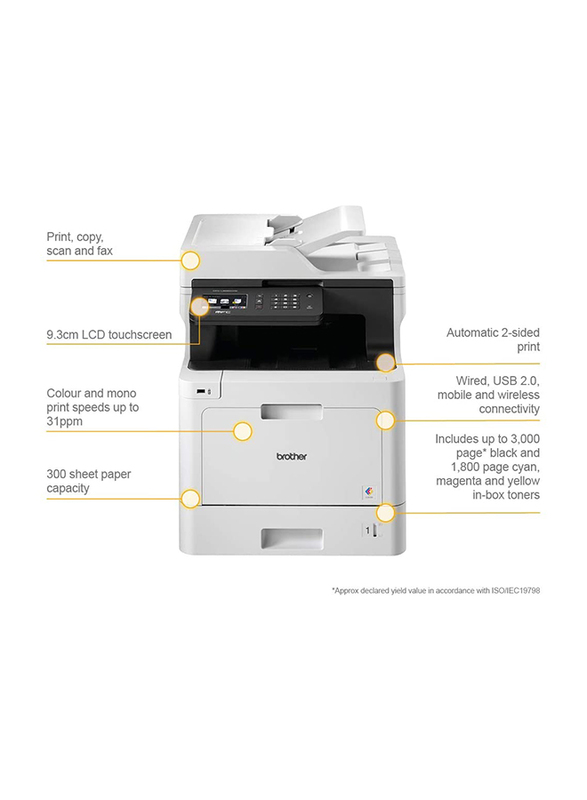 طابعة بروذر MFC-L8690CDW متعددة الاستخدامات, أبيض