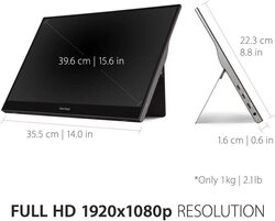 ViewSonic TD1655 16" Full HD Touch Portable Monitor, USB Type C, Mini HDMI,  60Hz Refresh Rate - Silver