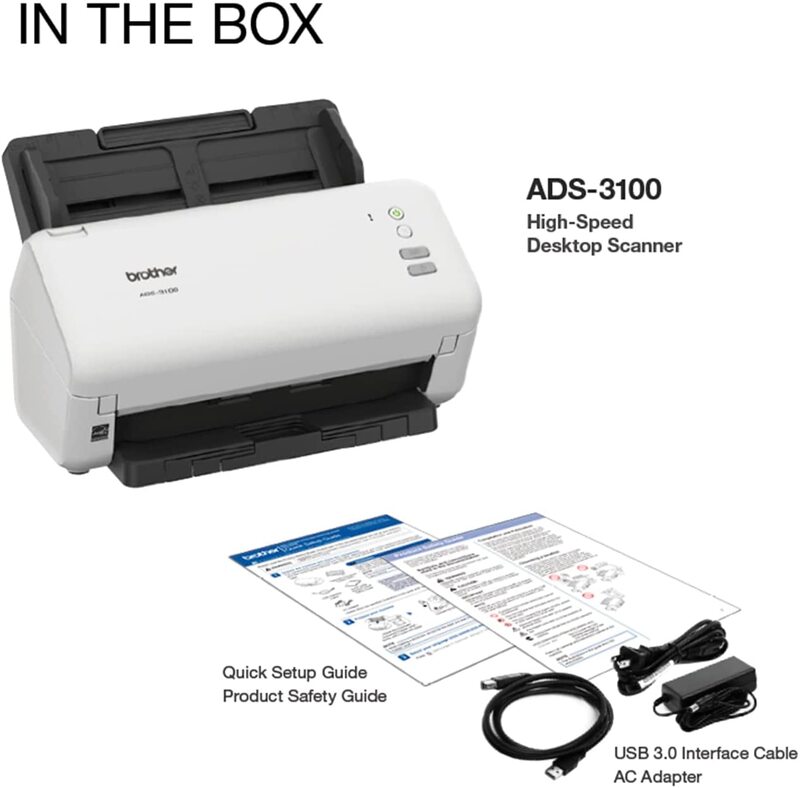 Brother ADS-3100 High-Speed Desktop Scanner, Compact with Scan Speeds of Up to 40ppm