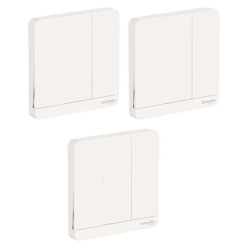 Schneider Electric Avataron White - 1-Way Plate Switch 3 Gang - 16Ax - White - Pack of 3
