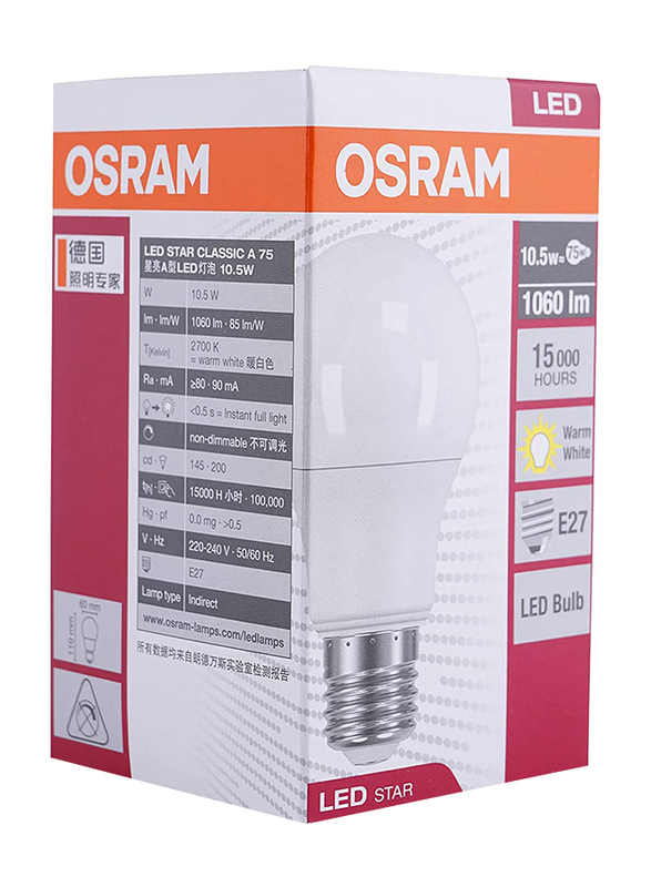 Osram Globe E27 LED Bulb, 10.5W, White