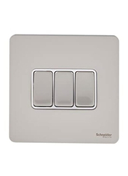 Schneider Electric Ultimate Screwless Flat Plate 16AX Single Pole 3 Gang Toggle 2 Way Light Switch, GU1432WPN, Pearl Nickel with White Insert