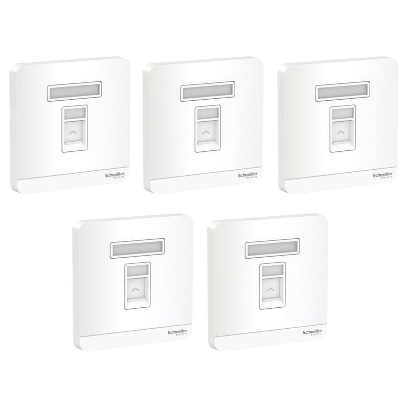 Schneider Electric E8331RJS_WE AvatarOn White - 1 Gang Keystone Wallplate with Shutter without Ketstone Jack RJ-45 - Pack of 5