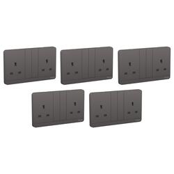 Schneider Electric AvatarOn E83T25_DG_G12 Double Switch Socket 3P With Shutter 13Amps 250V Dark Grey - Pack of 5