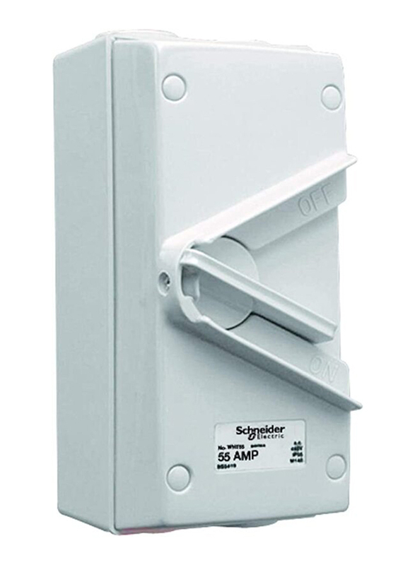 Schneider Electric 55A Surface Mount Triple Pole Isolating Switch IP66 Weatherproof 440V, White