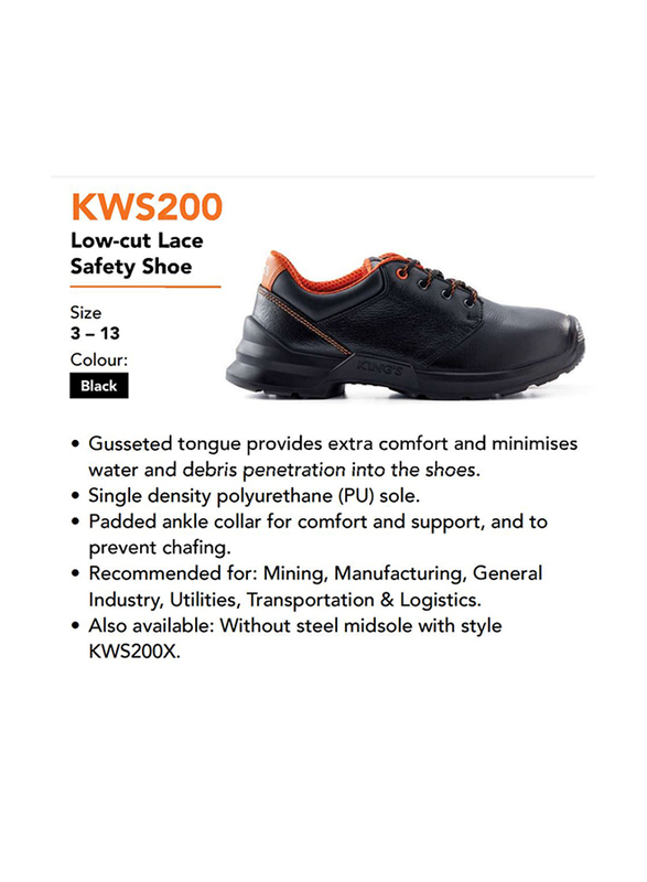 Honeywell Kings KWD200 Low-Cut Lace Leather Industrial Safety Work Shoes, Black, Size 12/47EU