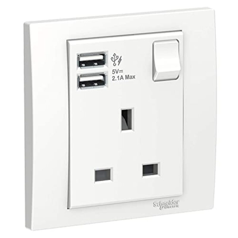 Schneider Electric KB15USB_WE Vivace White - Single 13A Socket combined 2 x USB ports 2.1 A - Pack of 3