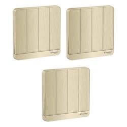Schneider Electric AvatarOn E8334L1_GH 4 Gang 1 Way Switch 16AX 250V, Metal Gold Hairline - Pack of 3