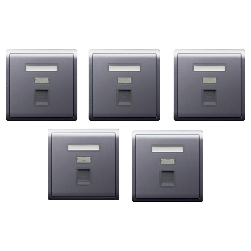 Schneider Electric 1 Gang Shuttered Keystone/ Data Outlet Wallplate without module Matt Black, RJ45 - E8231RJS_MB_G1 - Pack of 5