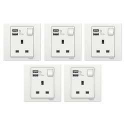 Schneider Electric KB15USB_WE Vivace White - Single 13A Socket combined 2 x USB ports 2.1 A - Pack of 5