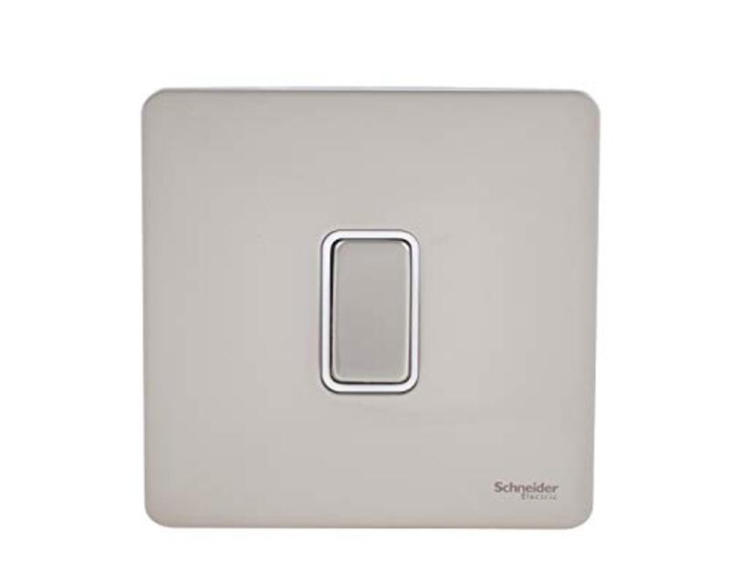 Schneider Electric Ultimate Screwless Flat Plate - Single Retractive 2 Way Light Switch, 16AX, GU1412RWPN, Pearl Nickel with White Insert - Pack of 3