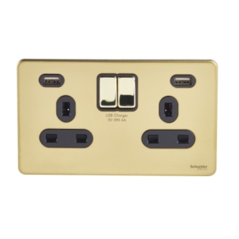 

Schneider Electric Ultimate - Switched Socket 2 USB charger - 2 gang - 13A - polished brass - black