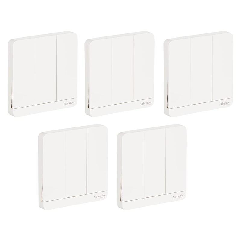 Schneider Electric Avataron White - 1-Way Plate Switch 3 Gang - 16Ax - White - Pack of 5