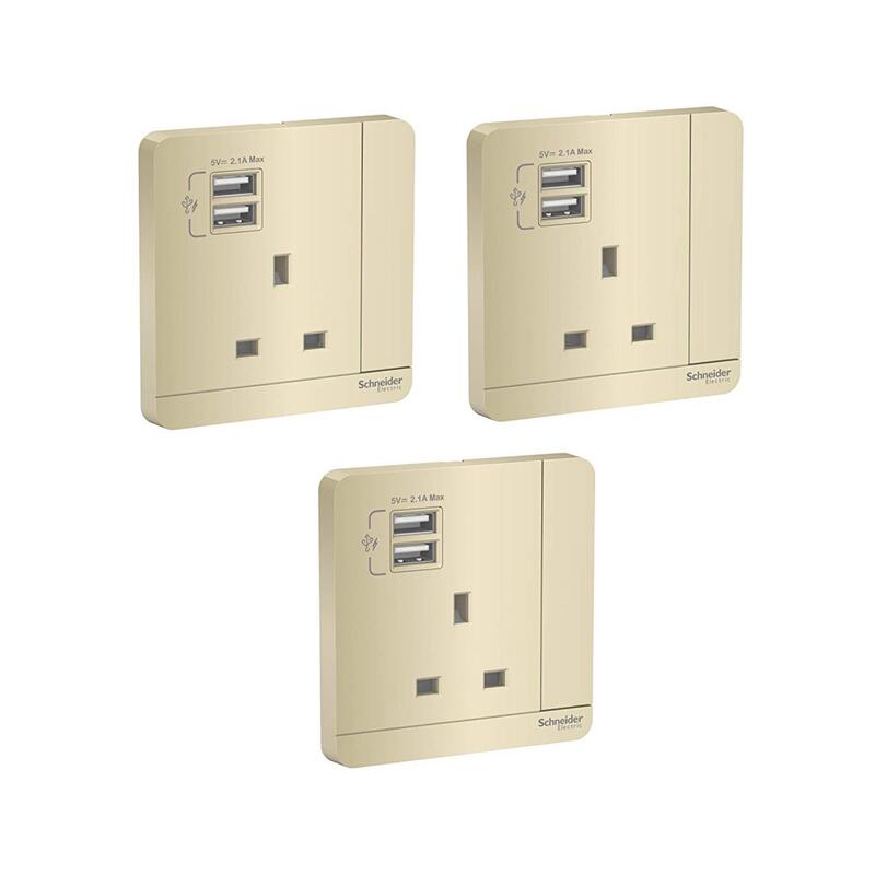 Schneider Electric E8315_WG_G12 AvatarOn Gold - Single switched socket - 13 A - 230 V - 1 gang -Gold - Pack of 3