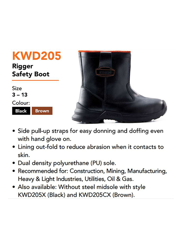 Honeywell Kings KWD205 Rigger High-Cut Pull-Up Leather Safety Working Boots, Black, Size 6/39EU