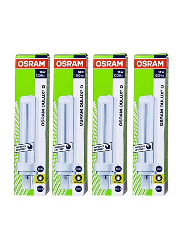 Osram Long Lasting Home Decorative High Quality and Durable Fluorescent Lamp Energy Saver CFL Bulb, 18W, 2 Pin, 4 Pieces, Warm White