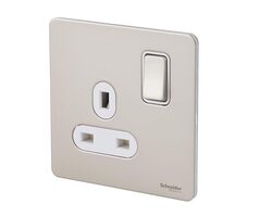 Schneider Electric Switched socket, Ultimate Screwless flat plate, 1P, screw terminal, IP20, pearl nickel - GU3410-WPN