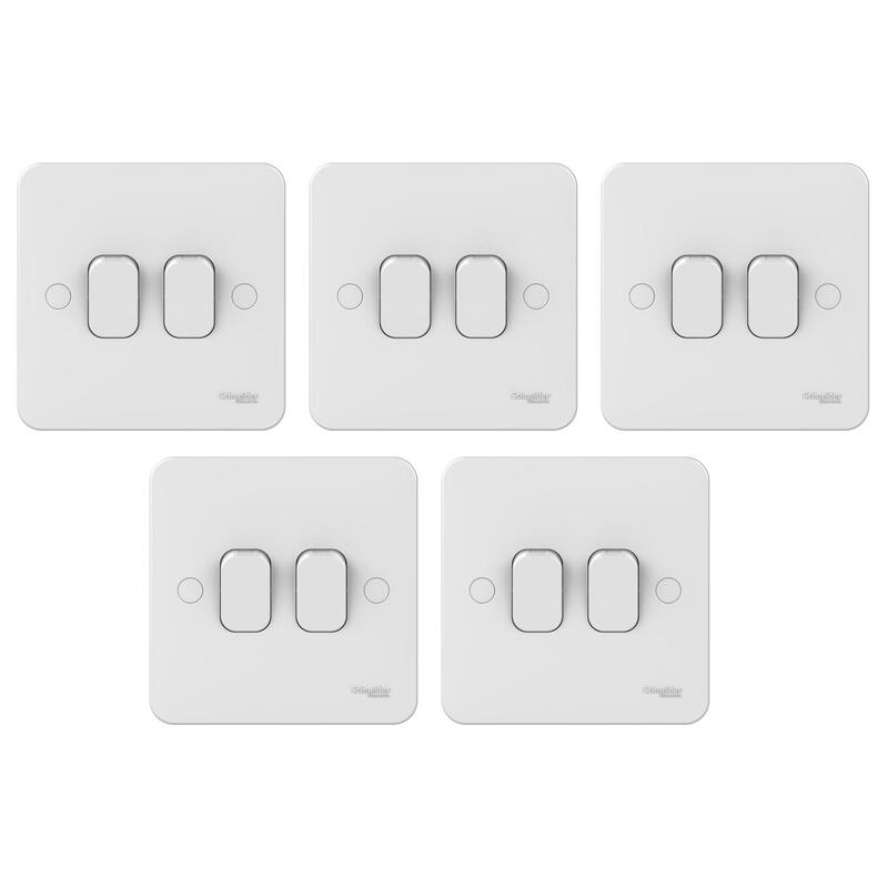 Schneider Electric Ggbl1022 Lisse Plate Switch, 2 Gang, Way, 10Ax, White - Pack of 5