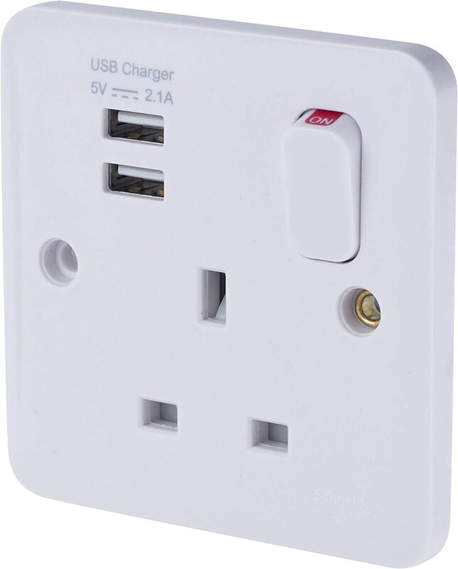 Schneider Electric Lisse White Moulded - Single Socket combined 2 x USB SP. 2.1 A - GGBL30102USBAS