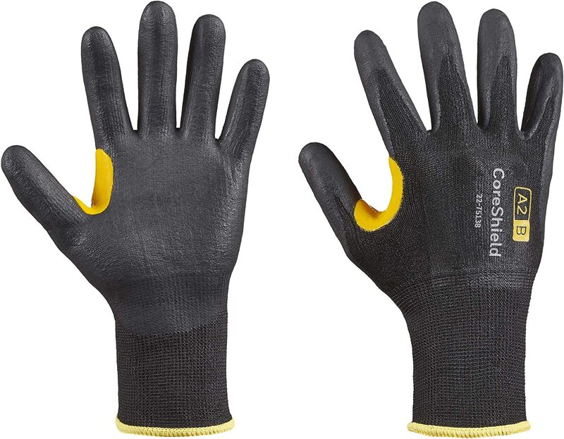 Honeywell 22-7513B/10XL CoreShield A2/B Coated Cut Resistant Safety Glove 13 Gauge HPPE Black Liner, Black Nitrile Coating