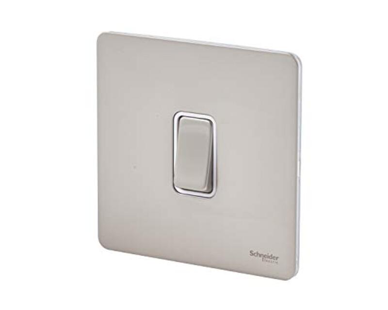 Schneider Electric Ultimate Screwless Flat Plate - Single Retractive 2 Way Light Switch, 16AX, GU1412RWPN, Pearl Nickel with White Insert - Pack of 3