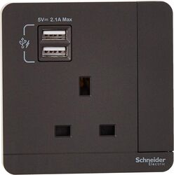 Schneider Electric  AvatarOn, 2 USB charger + switched socket, 3P, 13A, Dark Grey (Model Number -E8315USB_DG_G11) - Pack of 3