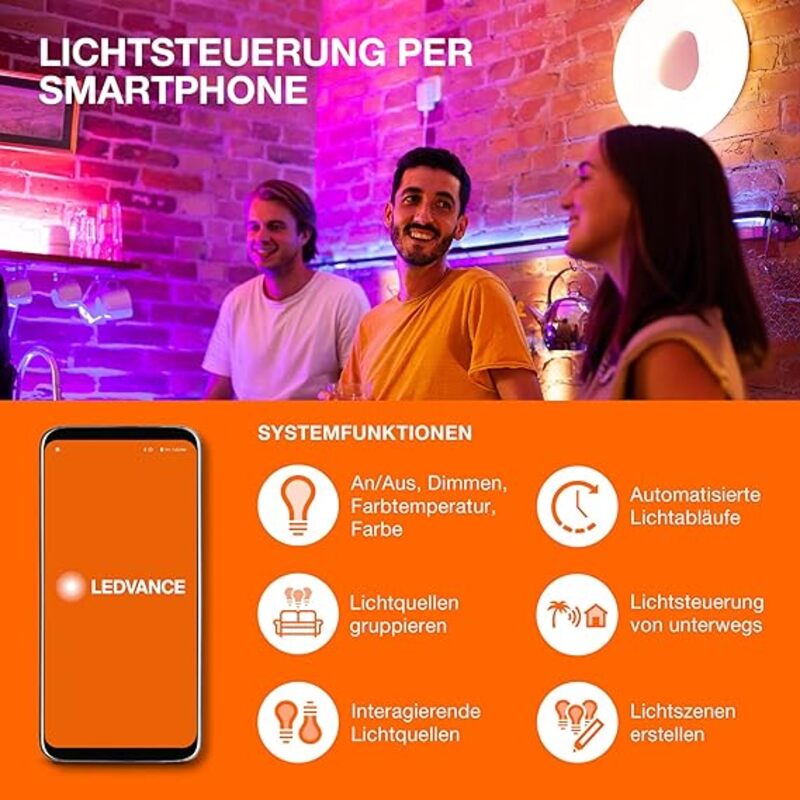 LEDVANCE Smart Led Lamp With Bluetooth E27 Dimmable Warm White (2700 k) Replaces Incandescent Lamps With 37 W Controllable With Alexa & Google Smart + Filament Globe Dim 1-Pack