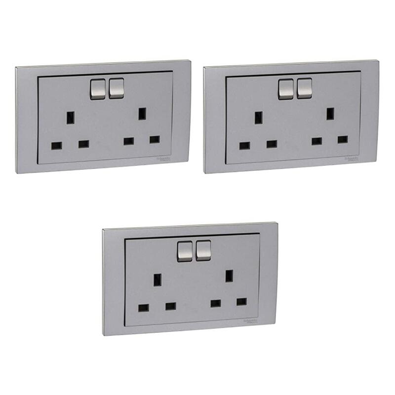 Schneider Electric Vivace Silver - Double Switched Socket -16 A X 250 V -2 Gang, - Pack of 3