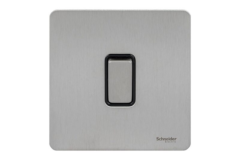 Schneider Electric GU1412BSS 1 Gang Ultimate Screwless Rocker Flat Plate Switch, Stainless Steel with Black Interior - Pack of 5