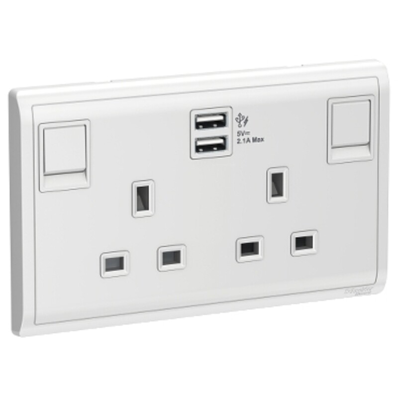 

Schneider Electric Pieno - 13A Twin Gang Switched Socket with 2.1A USB, White (Model Number - E82T25USB_WE_G12)