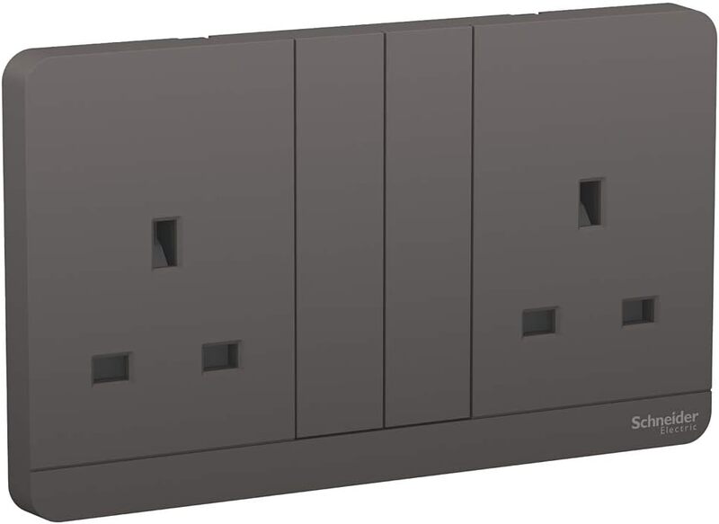 Schneider Electric AvatarOn E83T25_DG_G12 Double Switch Socket 3P With Shutter 13Amps 250V Dark Grey - Pack of 5