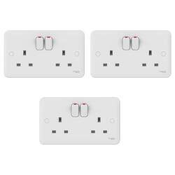 Schneider Electric GGBL3020NIS Lisse UK Standard Switch Socket White, 2 gang 13A BS 1363-2 - Pack of 3