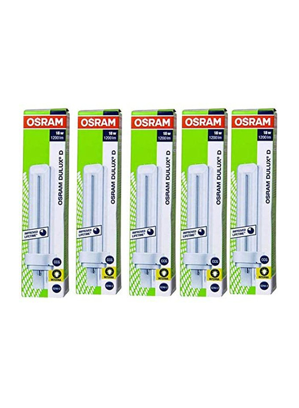 Osram Dulux D Long Lasting High Quality and Durable CFL Bulb, 18W 2 Pin, 5 Pieces, Warm White