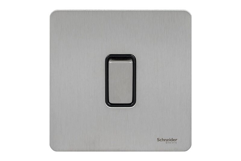 Schneider Electric GU1412BSS 1 Gang Ultimate Screwless Rocker Flat Plate Switch, Stainless Steel with Black Interior - Pack of 3