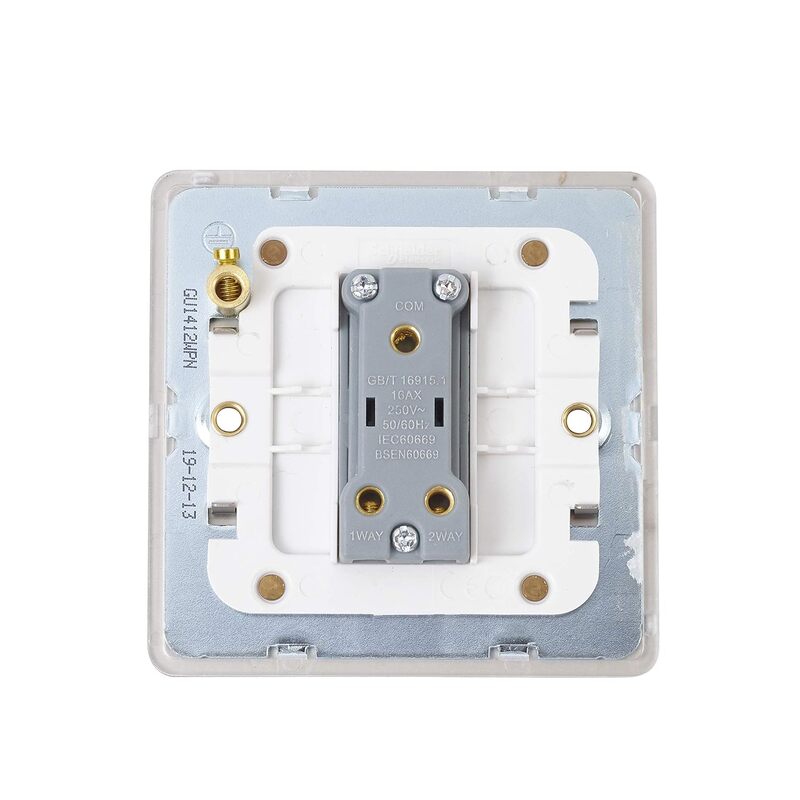 Schneider Electric Ultimate Screwless Flat Plate - Single Rocker 2 Way Light Switch, Single Pole, 16AX, GU1412WPN, Pearl Nickel with White Insert - Pack of 3