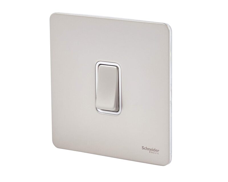 Schneider Electric Ultimate Screwless Flat Plate - Single Rocker 2 Way Light Switch, Single Pole, 16AX, GU1412WPN, Pearl Nickel with White Insert - Pack of 3