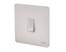 Schneider Electric Ultimate Screwless Flat Plate - Single Rocker 2 Way Light Switch, Single Pole, 16AX, GU1412WPN, Pearl Nickel with White Insert - Pack of 3