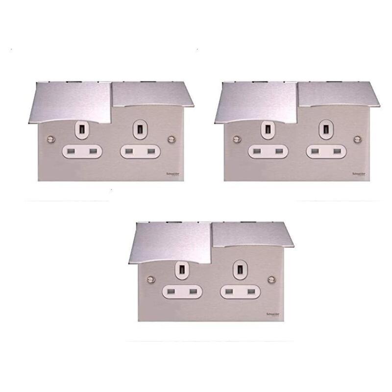 Schneider Electric GU3252WSS Flat Plate 13A Ultimate Twin Floor Socket (88 x 148mm) - Pack of 3